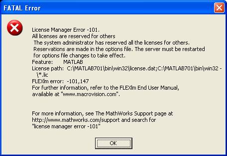 License manager error notification