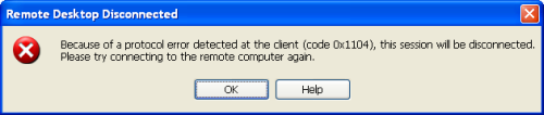 Remote Desktop Disconnected dialog