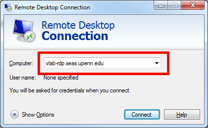 Remote Desktop Connection dialog